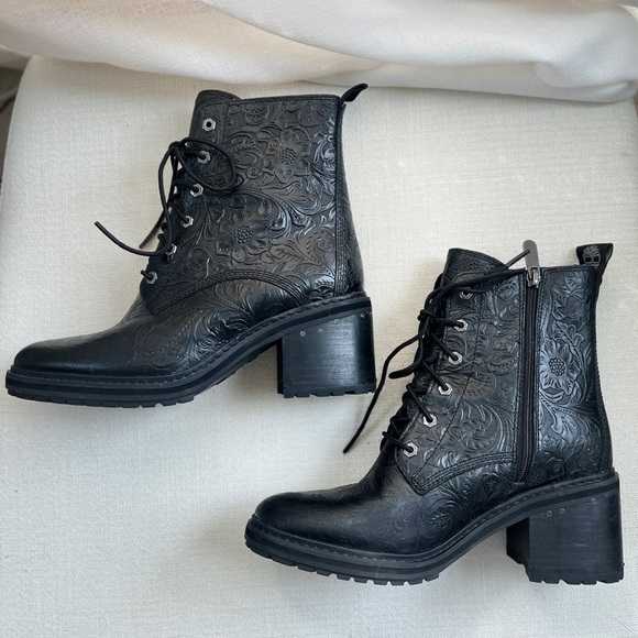 Timberland Sienna Embossed Boot Leather Lug Sole Side-Zip Whimsigoth Black 7.5 - Picture 8 of 14